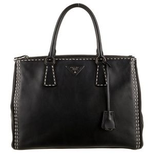 Prada City Calf Topstitched Double Zip Tote